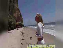 Little Summer Showing Natural Tits And Pussy At The Beach