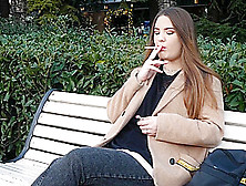 Russian Chick Spends Her Lunch Break Smoking Three Cigs In A Row