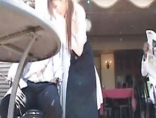 Subtitled Japanese Public Cafe Erection Wiping Waitress