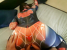 Brunette Licks And Mounts In Spiderman Costume / Spunk In Mouth