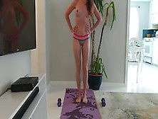 Yoga Workout Topless In A Thong