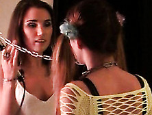 Pigtailed Submissive Chick In Yellow Fishnet Dress Dominated By Her College Coursemate