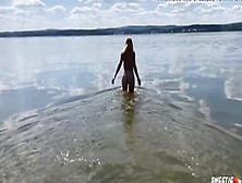 Girl With Juicy Ass Plays On Beach Without Swimsuit Outside