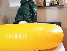 Fucking Tpe Elf Doll With Shiny Jacket On Huge Yellow Inflatable