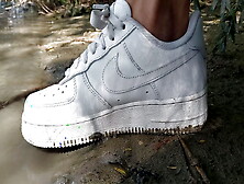 Jon Arteen Plays In The Mud With His New Sneakers Nike Air Force One Af1 Sockless.  Boy Foot Fetish Gay Porn Video This Twink Tr