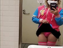 Femboy Sissy Jerking Off In A Public Bathroom