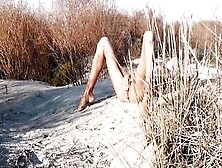 Slim Tanned Nudist Hot Caught Pee At The Beach.  Slaps