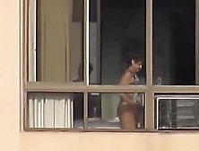 Naked Mature Spied Through Her Apartment Window