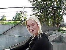 Sexy Blonde Shows Off Tits Outdoor In Public