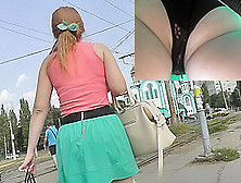 Public Upskirt With Woman Exposing Classic Panties