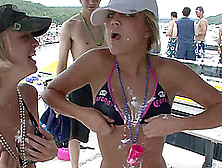 Endearing Babes With Natural Tits In Bikini Enjoying Beach Party Outdoor