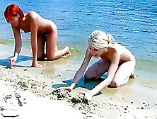 Skinny And Young Nudist Ladies Fool Around On The Beach
