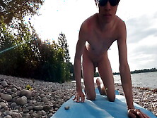 Slender Nudist Boy Does Yoga Nude On A Naturist Beach.  Naked Yoga Video By Jon Arteen Gay Porn Model Skinny Naturist Twink Prac