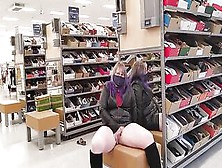 Purple Haired Milf Inside Leather Mastrubates Vagina Into Busy Shoe Store