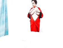 Beautifull Huge Jugs Women Inside Red Silk Dress Finger Fuck