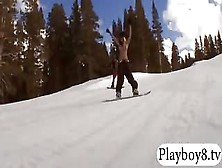 Nasty Big Boobs Sluts Try Out Snow Boarding While Nude