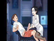 Asian Teacher In Summertime Saga Strokes Inexperienced College Student In Her Office (Ep 177)