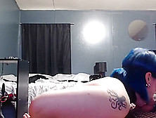 Blue Hair Bondage Emo Slut Deepthroating Cock For Facial.
