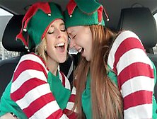 Nadia Foxx & Serenity Cox As Horny Elves Cumming In Drive Thru With Remote Controlled Vibrators / 4K