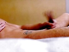Tattooed Gay Jerking Big Dick In The Bed