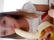 Very Cute Girl Blowjob Dildo And Banana