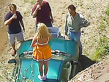 Admirable Cheerleader In A Gangbang Being Drilled On A Car Outdoor