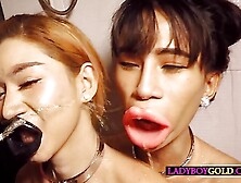 Hot Teen Ladyboys Pissed On And Sucking Cock