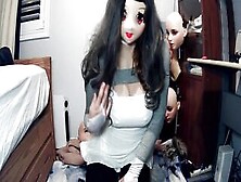 Emily's Masks Pt2! Doll Masked Celli Plays With Her Latex Self And Her Tight White Dress!