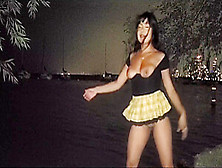 Watch Me Outdoors In Schoolgirl Skirt,  Breast Out,  With Toys