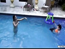 Two Slutty Petite Dipping Girlfriends Start Sex Party At A Pool Party