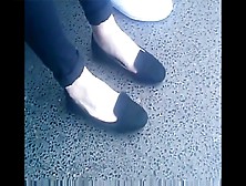 Candid Feet In Flats Shoeplay