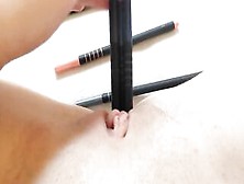 Adorable Student Putting Pencils Very Deep Inside Her Little Cunt