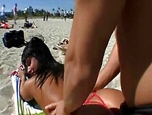 Crazy Latina Half-Naked At Beach
