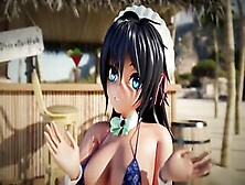 Peachy Beach Pt Two,  3D Anime Bikini Maid,  Hibiki,  Gets Banged! Inside The Mouth,  Between Huge Titties And Tight Twat!