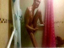 Skinny Boy Strokes His Big Wet Cock After Shower