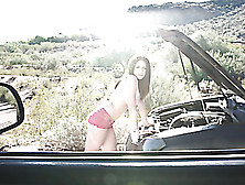 Enthralling Whore In A White Top And Red Shorts Banged At The Back Of An Suv.