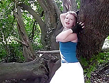 Beautiful Young Blonde Girl Fingers Herself In A Tree