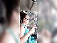 Adorable Beauty Smoking Wearing Sunglasses And Mini Dress Driving Truck