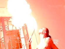 Topless Big Tits Girl Plays With Fire