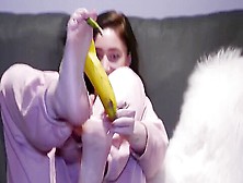 Incredibly Sexy Brunette Peeling Banana With Her Fantastic Amateur Feet