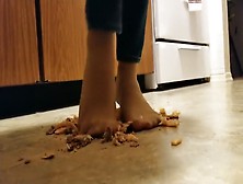 Cheeseburger And Fries Crushed Under Nylon Feet,  Walkover Style