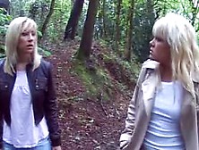 Two Blonde Milfs Suck Off Stranger In Forest