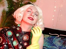 Arya,  The Platinum Blonde Milf Blogger,  Teases In Yellow Latex Gloves (Fetish)