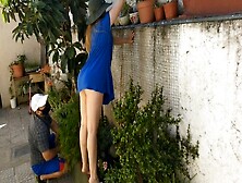 Sex With The Voyeur Gardener With A Girl In A Short Dress Without Panties