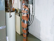 Duct Tape Bondage Naked To A Pole