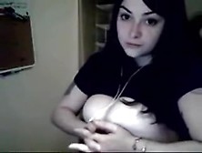 Young Dark Brown Hair Plays With Huge Boobs On Web Camera