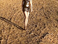 Sweet Milf Walks On The Beach In A Mini Dress With Heels