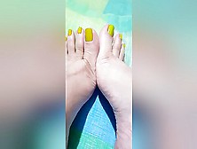Filmed My Mature Amateur Feet And Toes With Yellow Nail Polish Close Up
