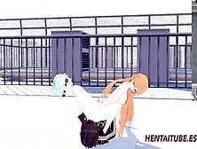 Sword Art Online Cartoon 3D - Three-Way,  Asuana And Asada Masturbate Kirito With Their Butt And He Jizzes On Her Buttocks - Japa