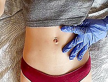 Belly Button In And Medical Gloves